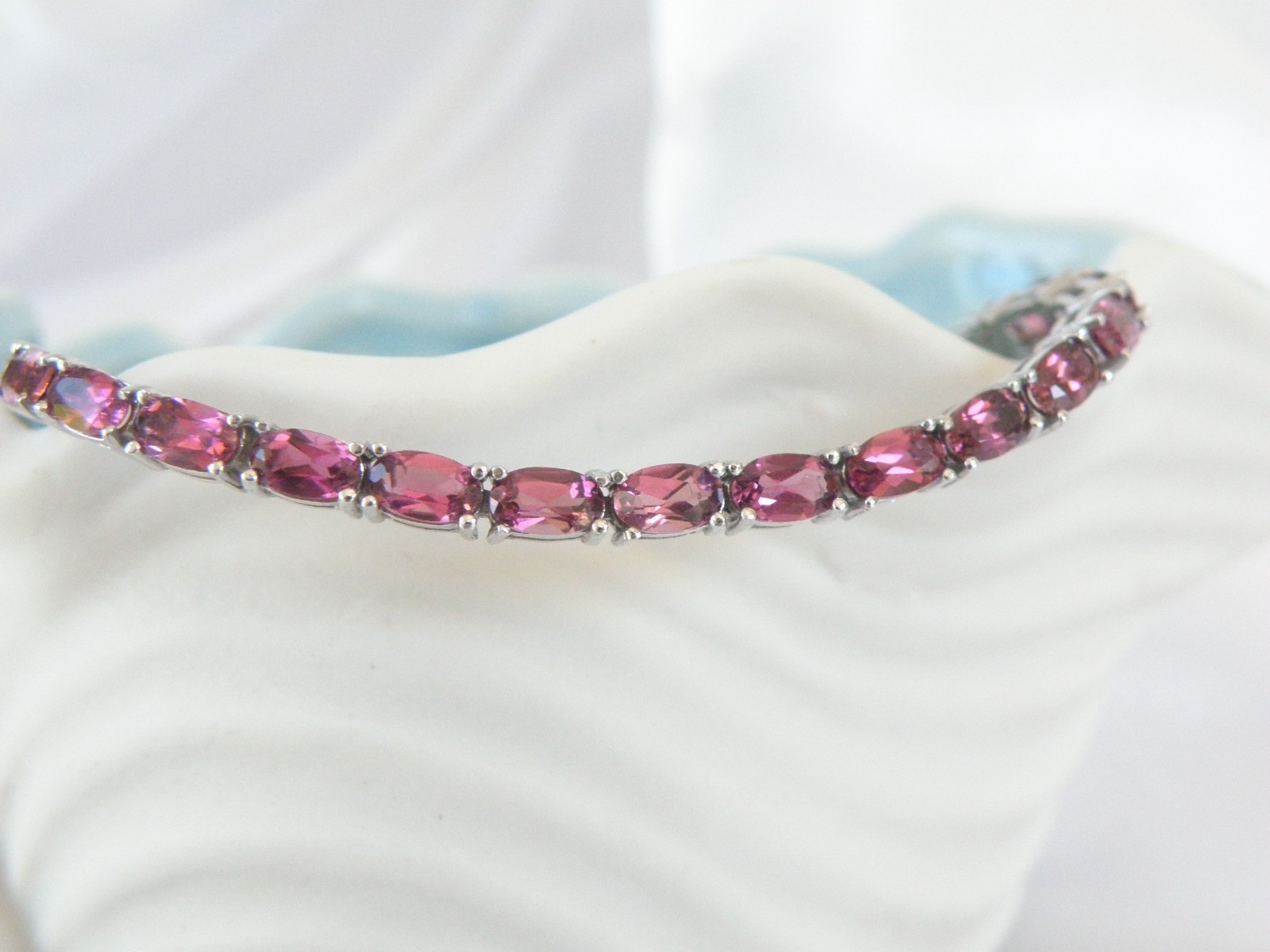 Sterling Silver 925 Rhodolite Pink Garnet Tennis Bracelet 8″