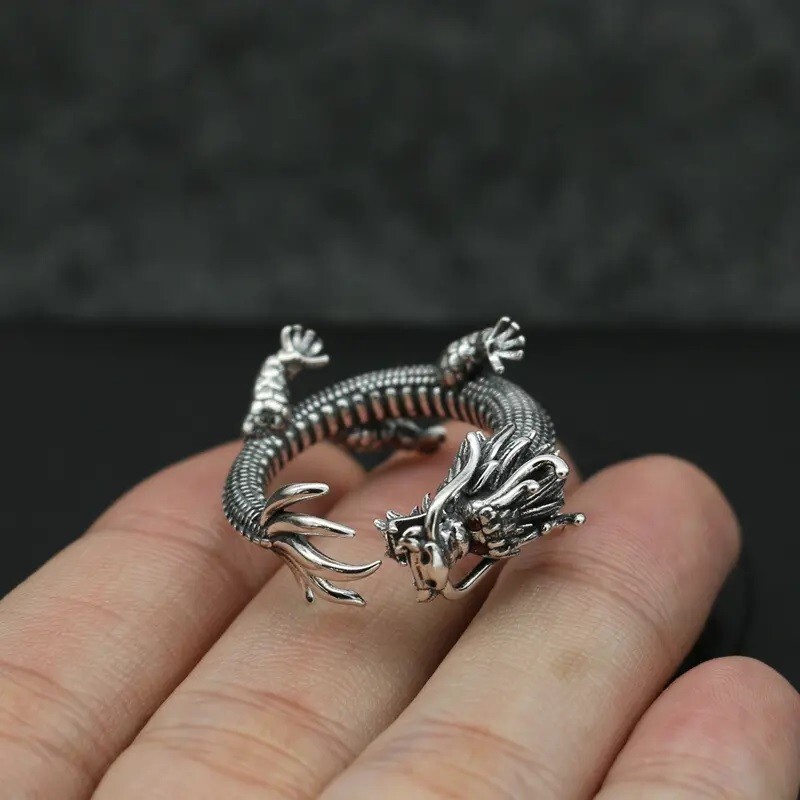 Elegant 925 Sterling Silver Charms Unique Fashion Dragon Ring One Size Fit All