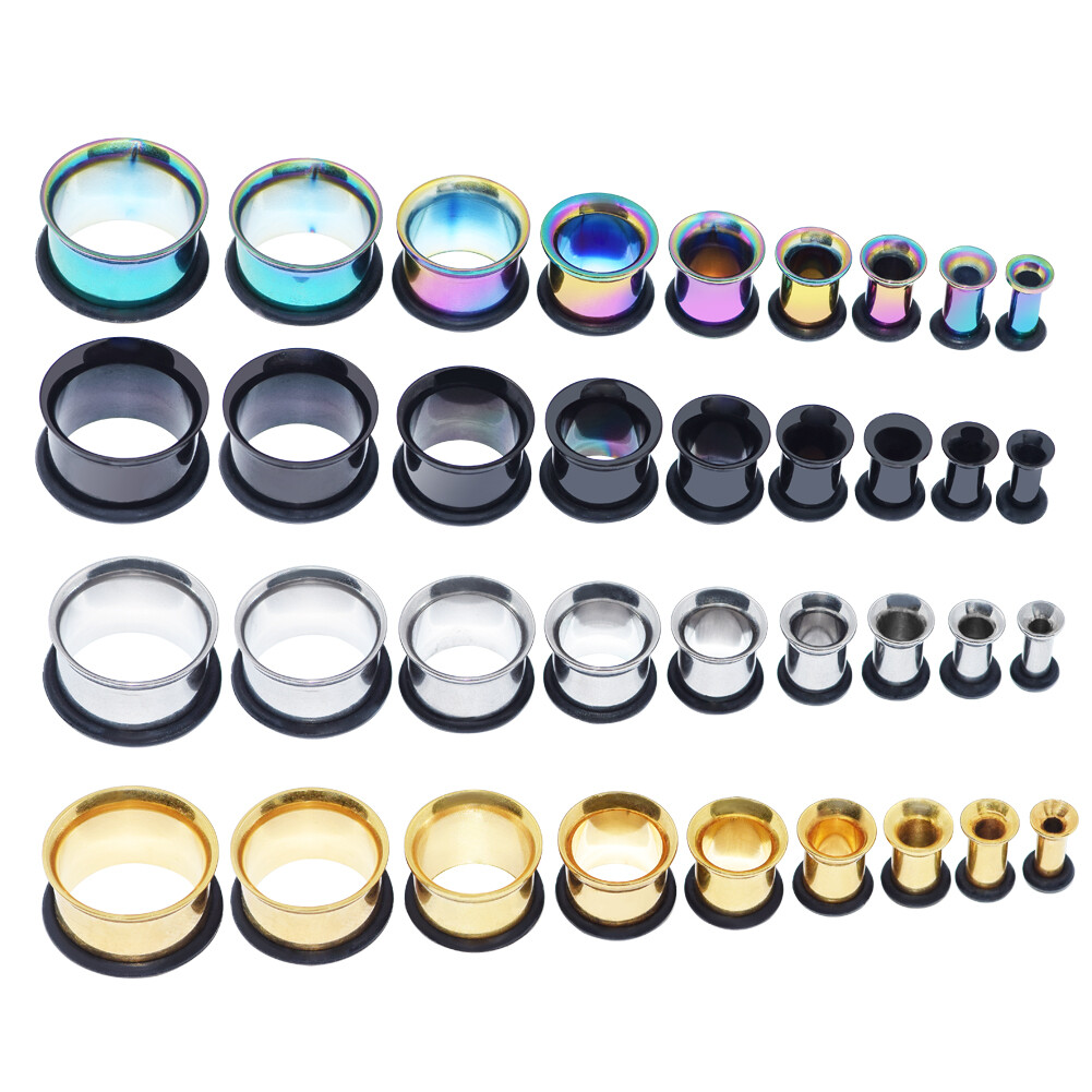 8 Pairs Single Flare Hollow Flesh Tunnels Ear Gauge Plug O Ring Piercing 6G-5/8″