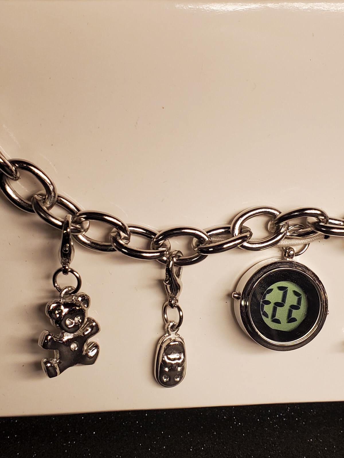 Ashley Large Silver Tone Link Charm Bracelet w/ Watch Baby Theme Shower Gift
