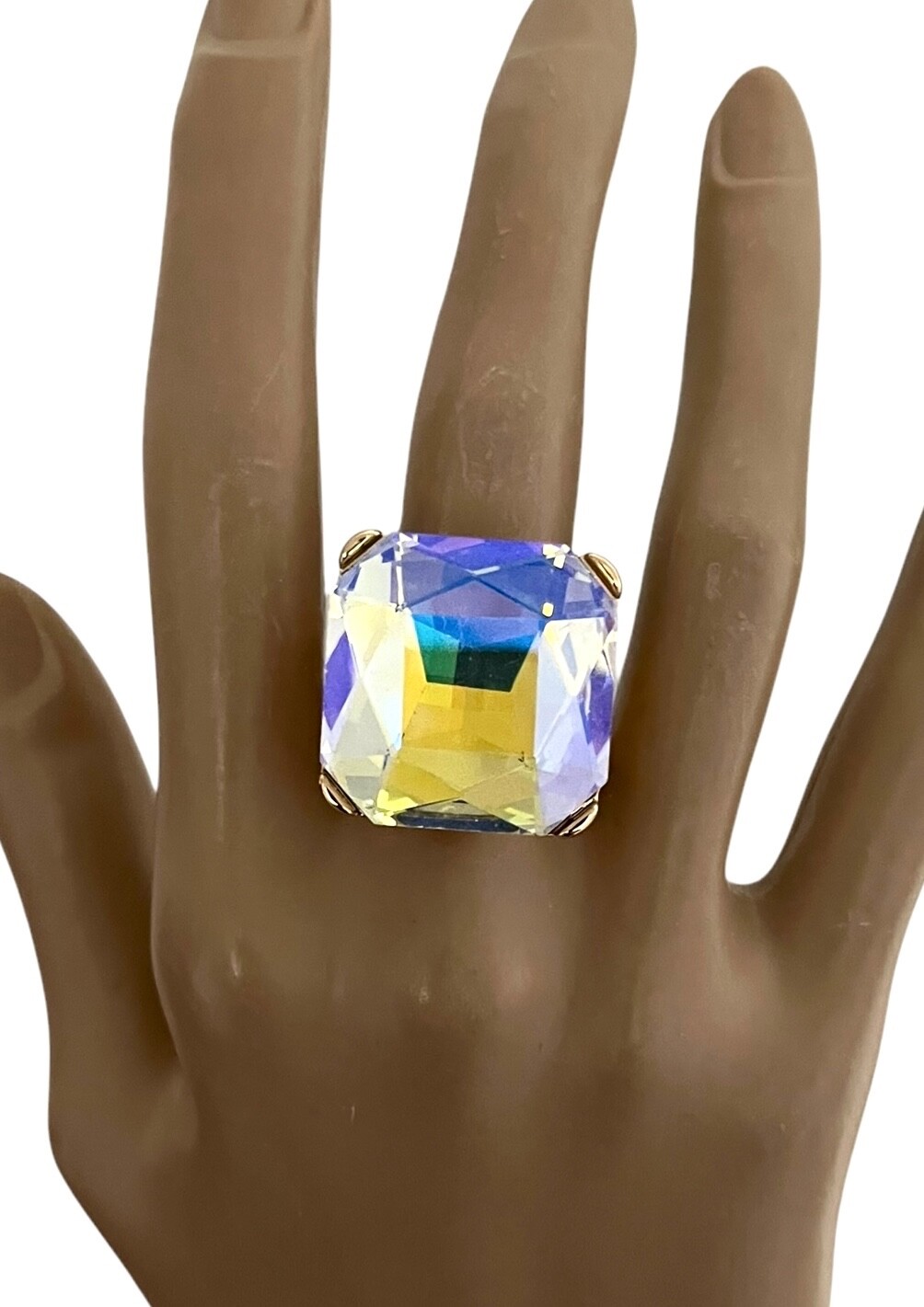 Octagon/Square Bold AB Crystal Adjustable Big Stretchable Solitaire Ring
