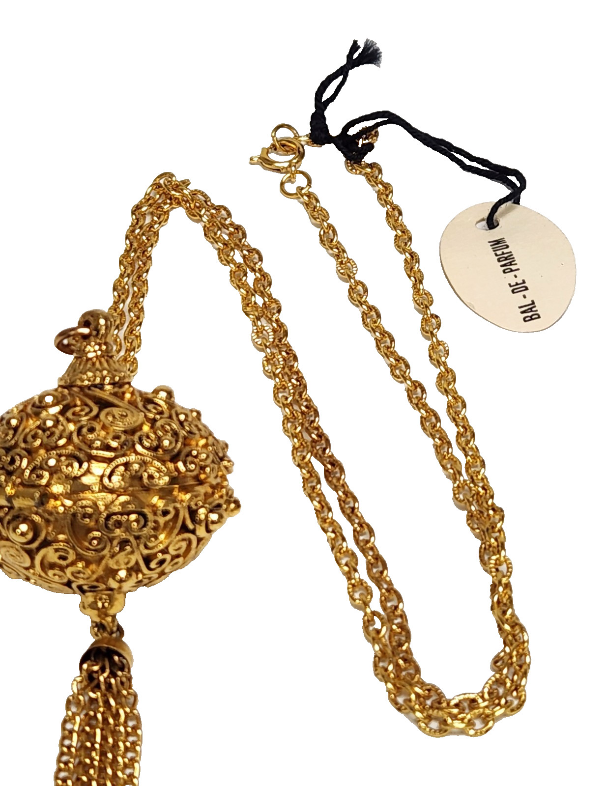 NWT FLORENZA Locket Bal-de-Parfum Perfume Tassel Pendant Necklace 25.5″ Chain