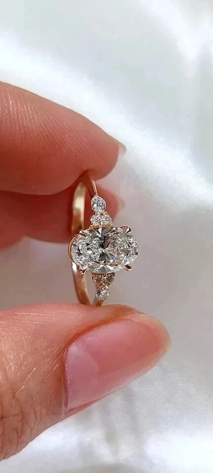 2.20CT Oval Cut Lab Grown Diamond Ring For Wedding IGI Certified 14k Yellow Gold