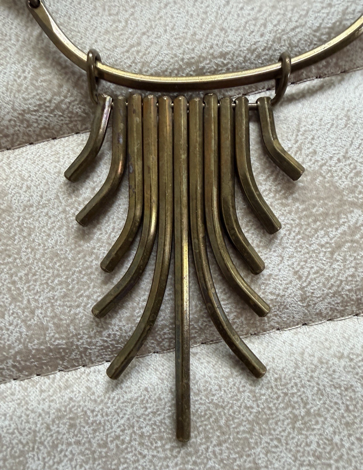 Brass Tone Adjustable Wire Collar Statement Necklace Tassel Fringe Pendant