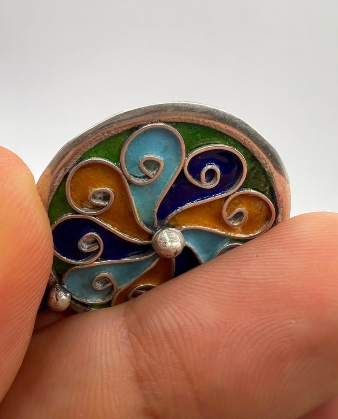 Sterling Silver Kabyle Amulet Pendant Enamel Berber Tribal Ethnic Boho