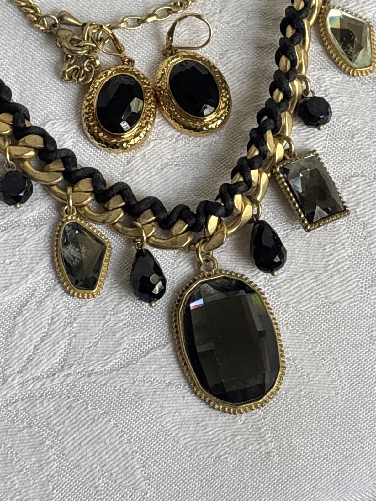 Park Lane Fascinated Necklace Satin Brushed GoldTone Black & Joan Rivers Earring