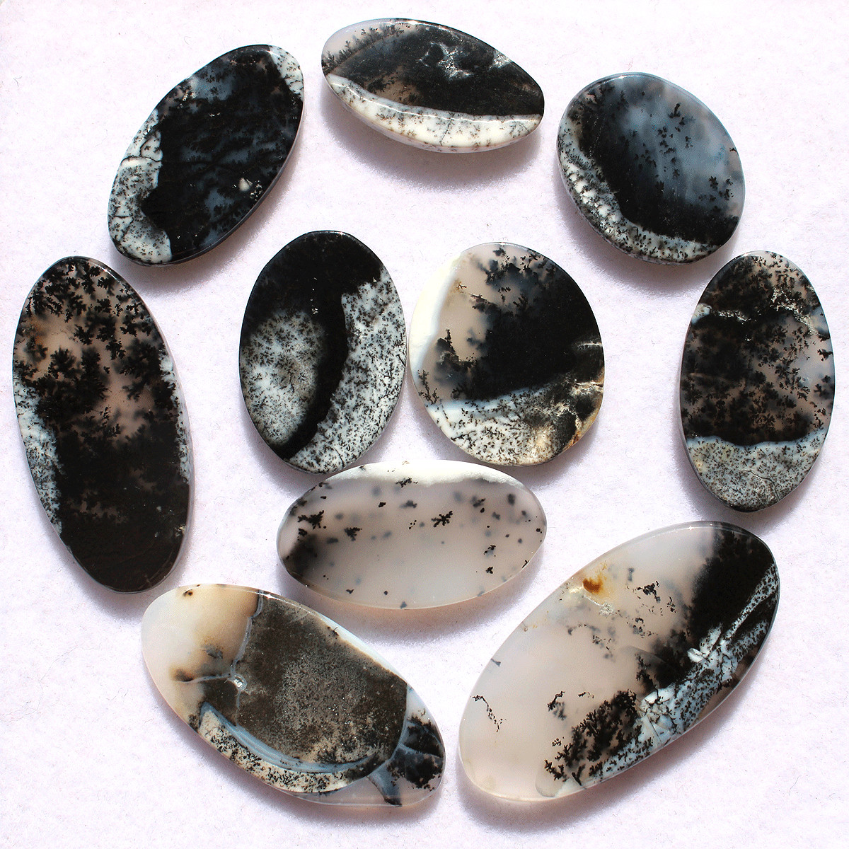 10 Pcs Australian Natural Dendrite Opal 19.2mm-34mm Oval Cabochon Gemstones Lot