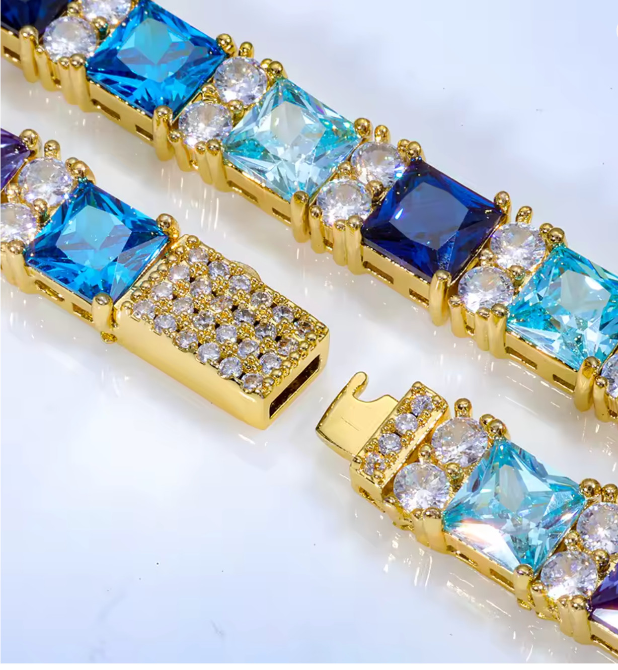 8CT Lab Created Diamond 7.5mm Gradient Blue Necklace Bracelet for Men Women