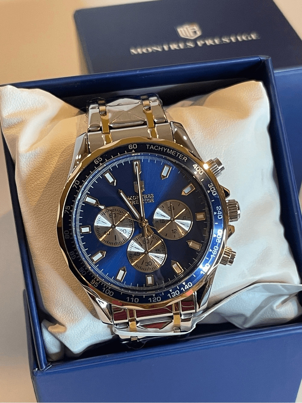 Invicta Two-Tone Gold and Silver Chronograph Watch with Black Dial Mpw-0345