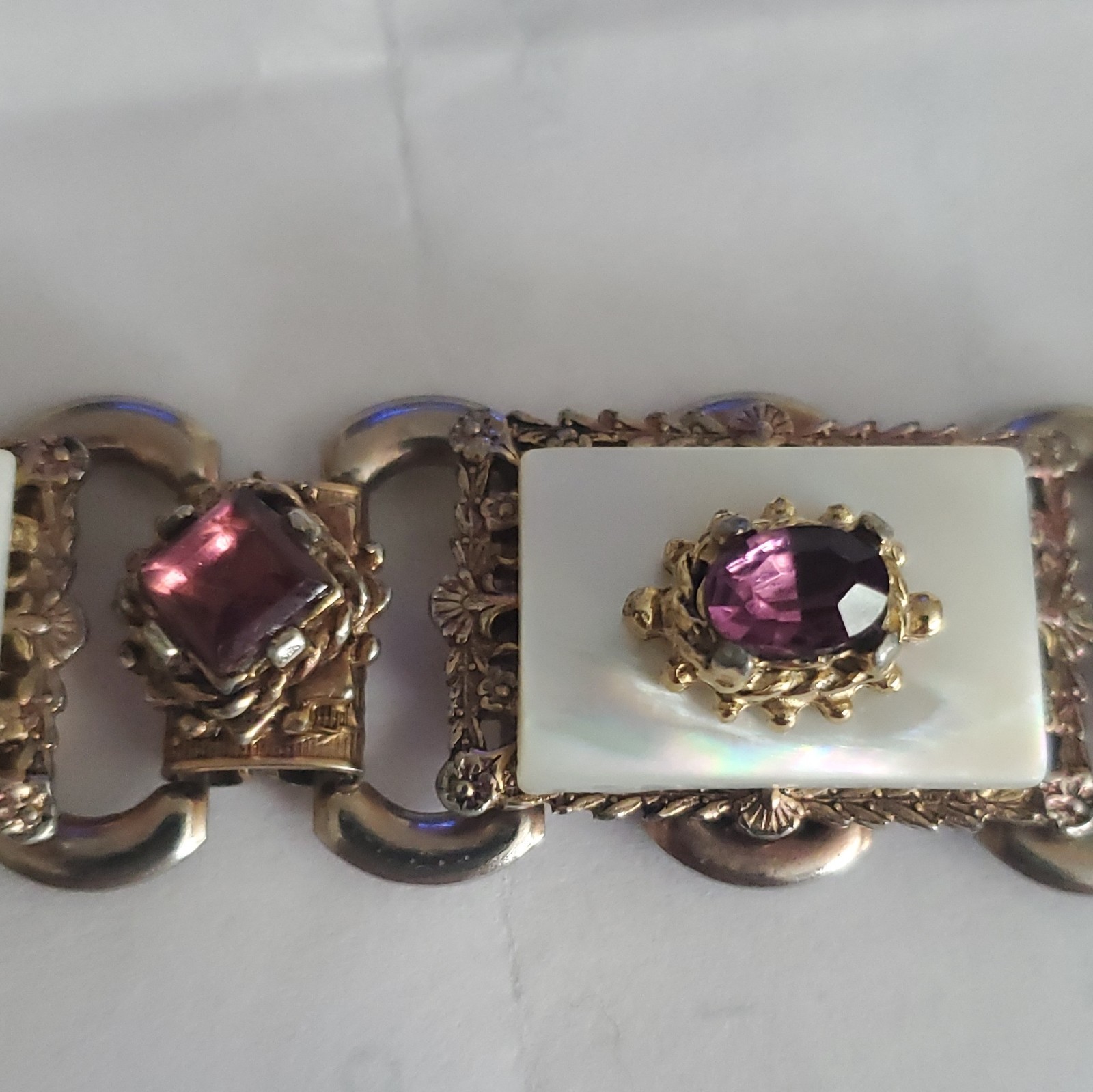 Silver-Tone Link Chain Bracelet w/ Purple Oval Crystal Stations, Foldover Clasp