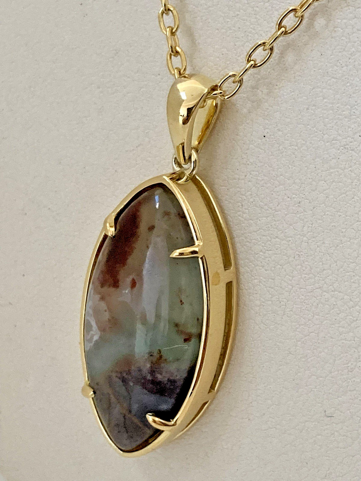 Gemporia Sterling Silver Gold Overlay Moss Agate Necklace – 3.5cm Pendant