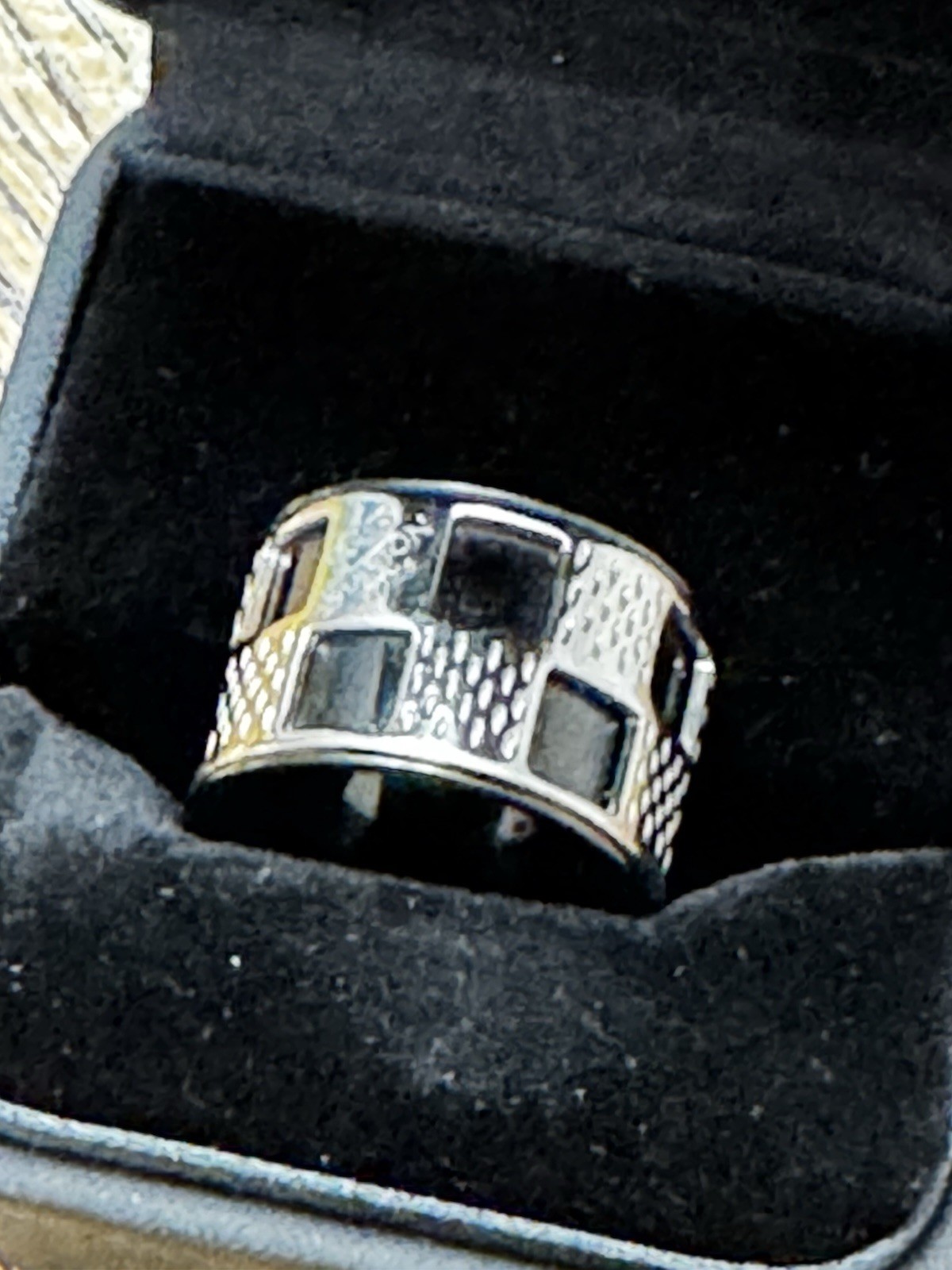 LOUIS VUITTON Damier Perforé ring Silver black Metal M64239 8.5