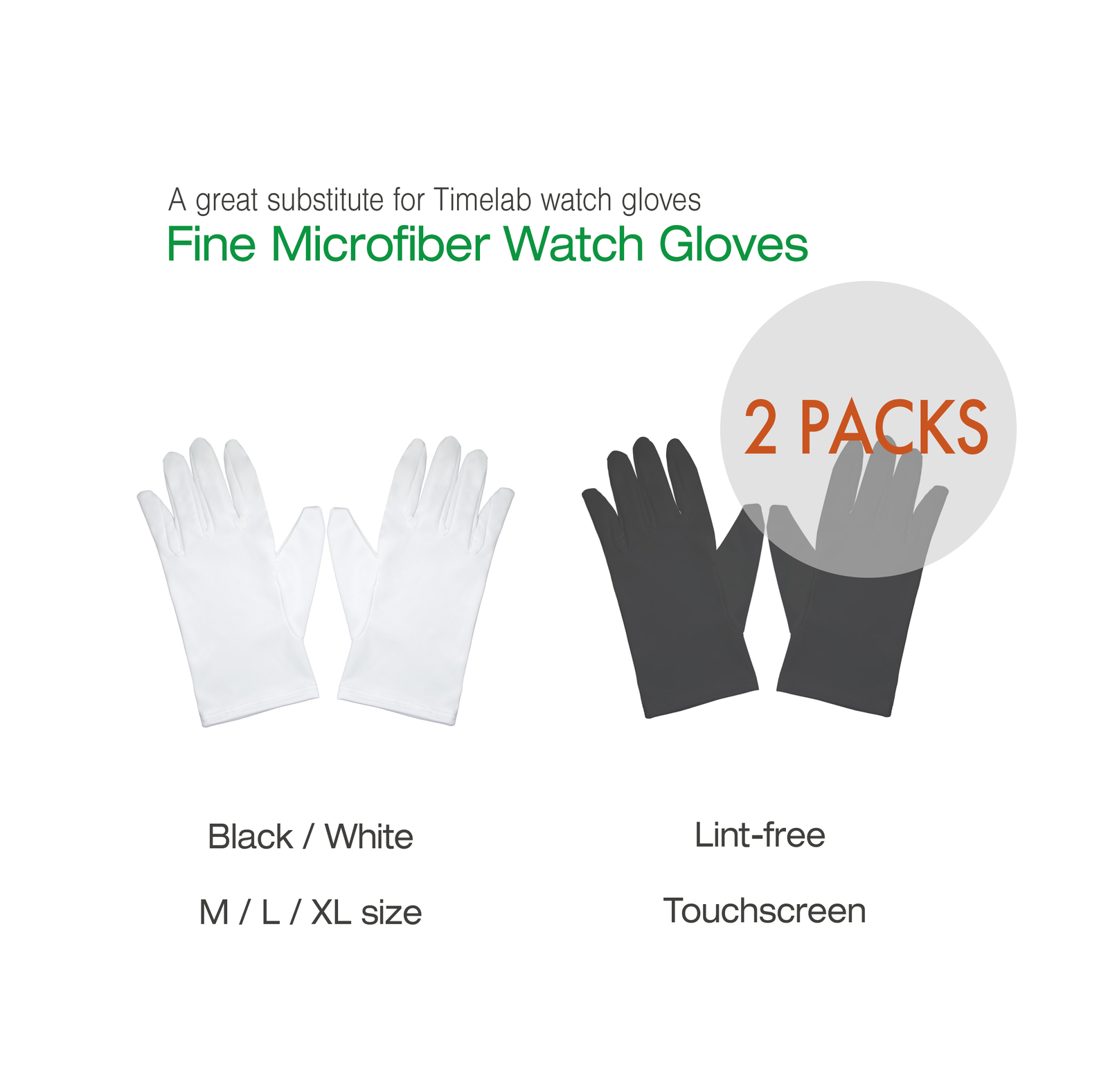 2 PACKS Microfiber Jewelry Watch Care Handling Inspection Touchscreen Glove