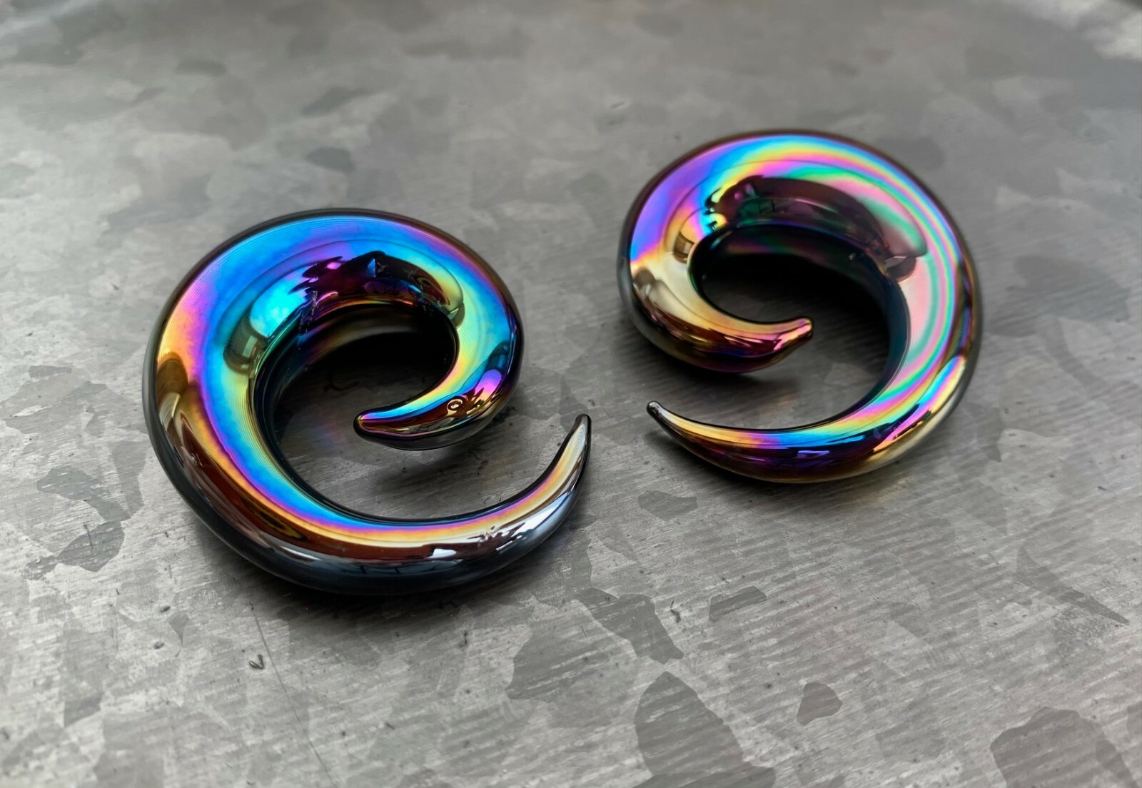 PAIR Black Lucifer Glass Spiral Tapers Expanders Plugs Gauges Body Jewelry