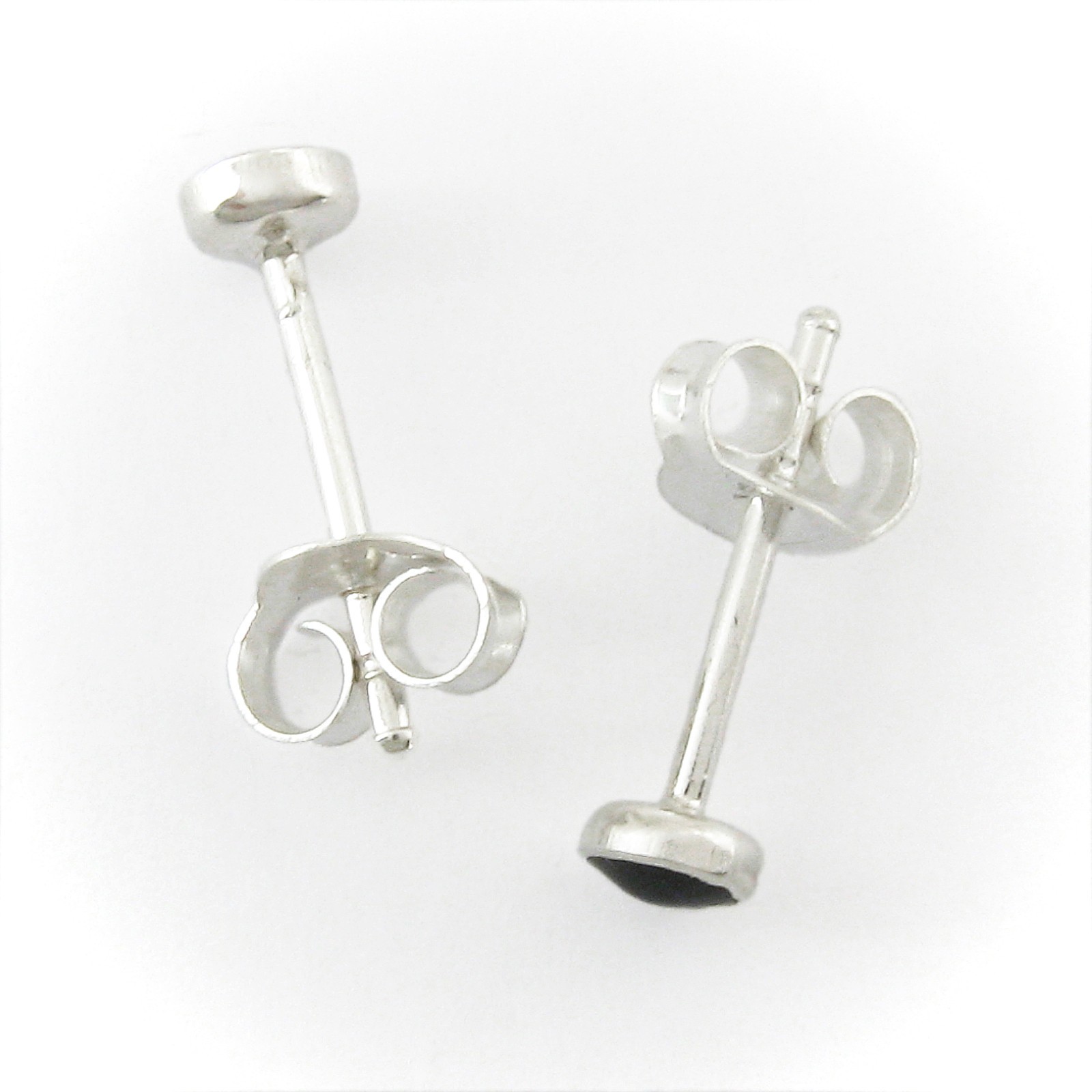 4mm Black Inlay ‘Button’ Post Earrings – 925 Sterling Silver Settings
