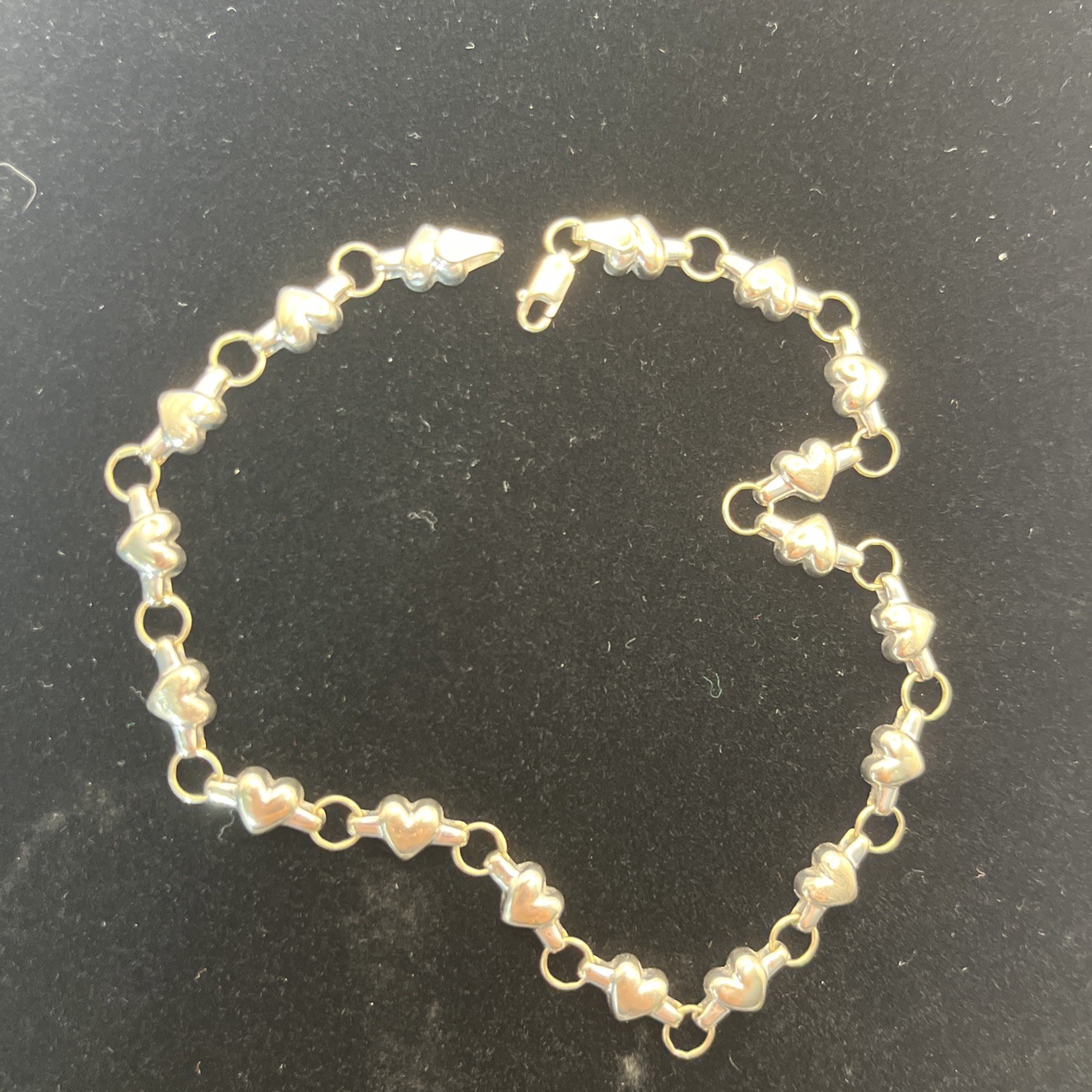 RCI 14K White Gold Puffy Heart Link Anklet/Bracelet 5.89 grams 10.5 in