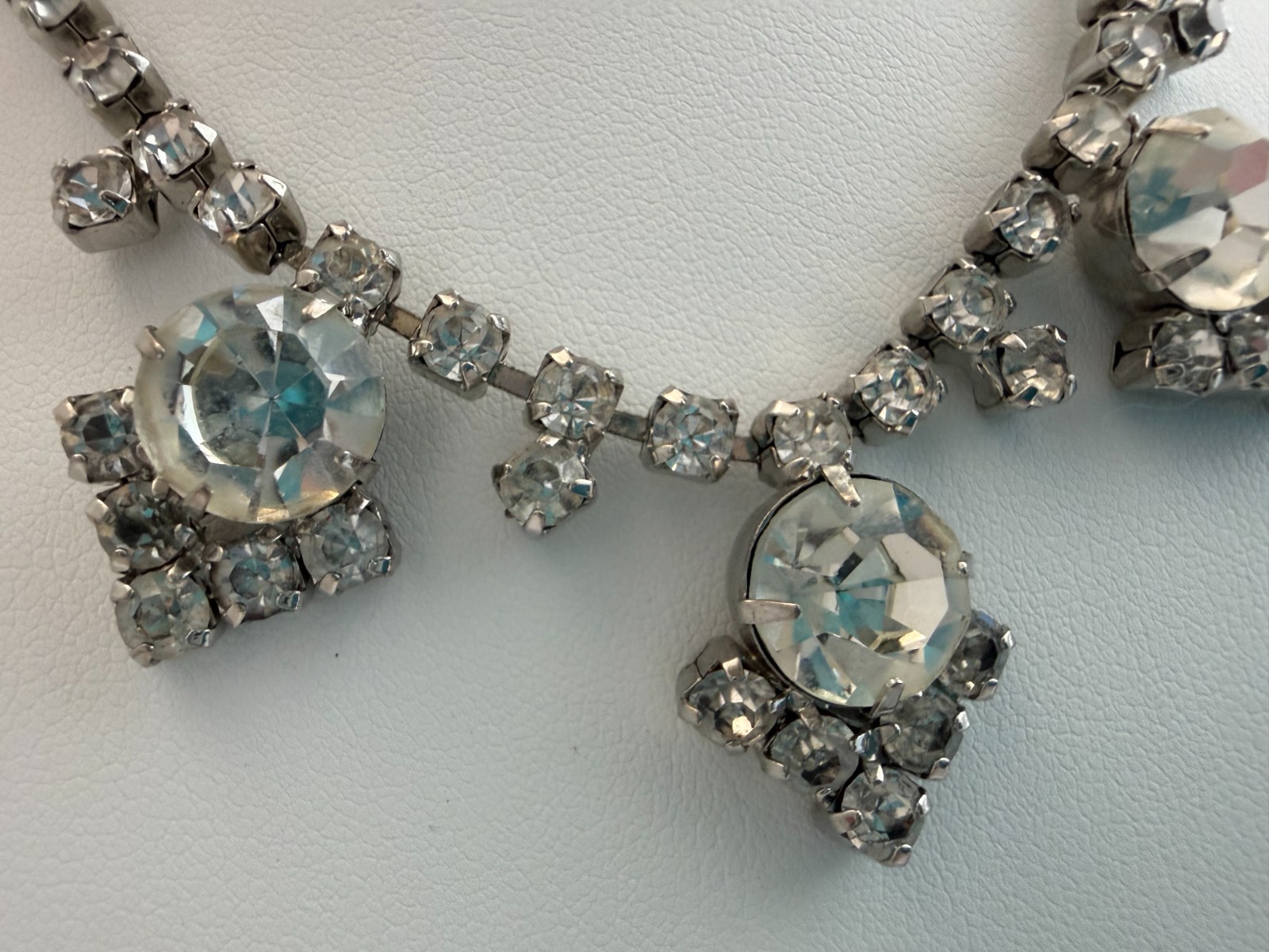 Vintage 50s Rhinestone Statement Choker Necklace Mid-Century Rhodium Plated Prom