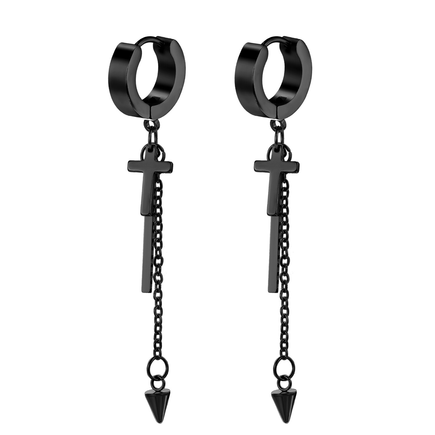 2-6pcs Unisex Long Dangle Cross Spike Huggie Hoop Stainless Steel Stud Earrings