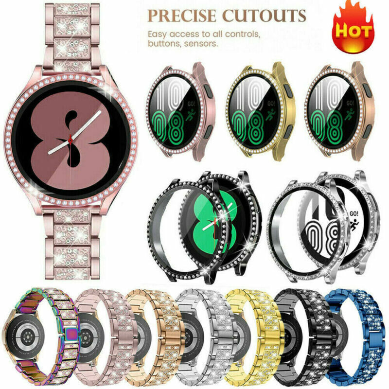 Metal Strap Band Bling PC Case Cover For Samsung Galaxy Watch 4 5 6 7 40mm 44mm