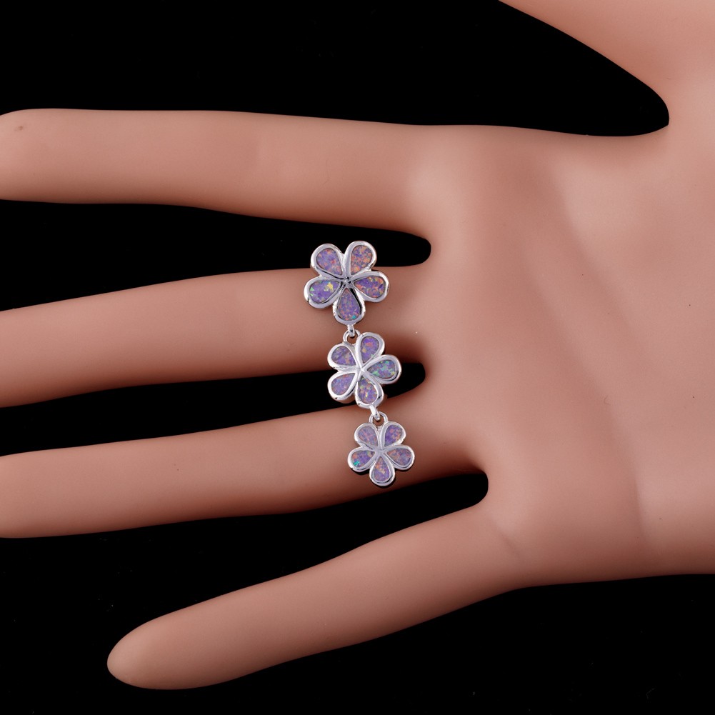 3 Plumeria Lavender Purple Fire Opal Silver Jewelry Necklace Pendant