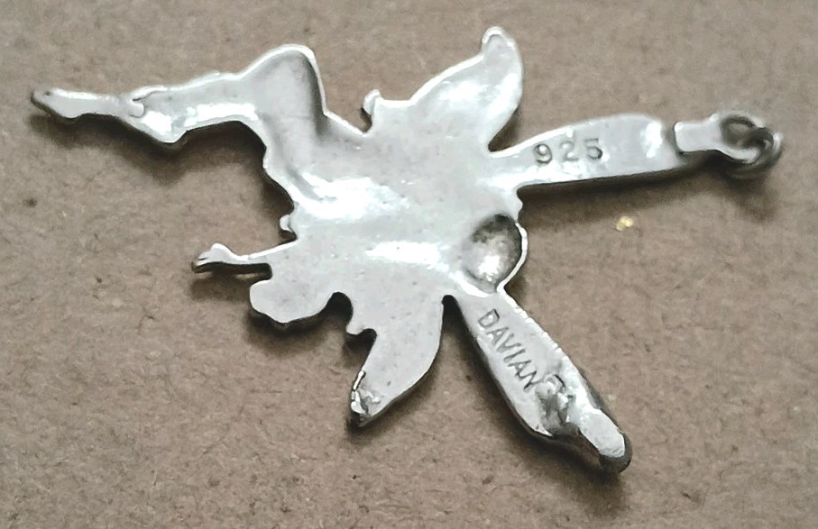 Vintage Davian 925 Sterling Silver Winged Flying Fairy Nymph Pendant