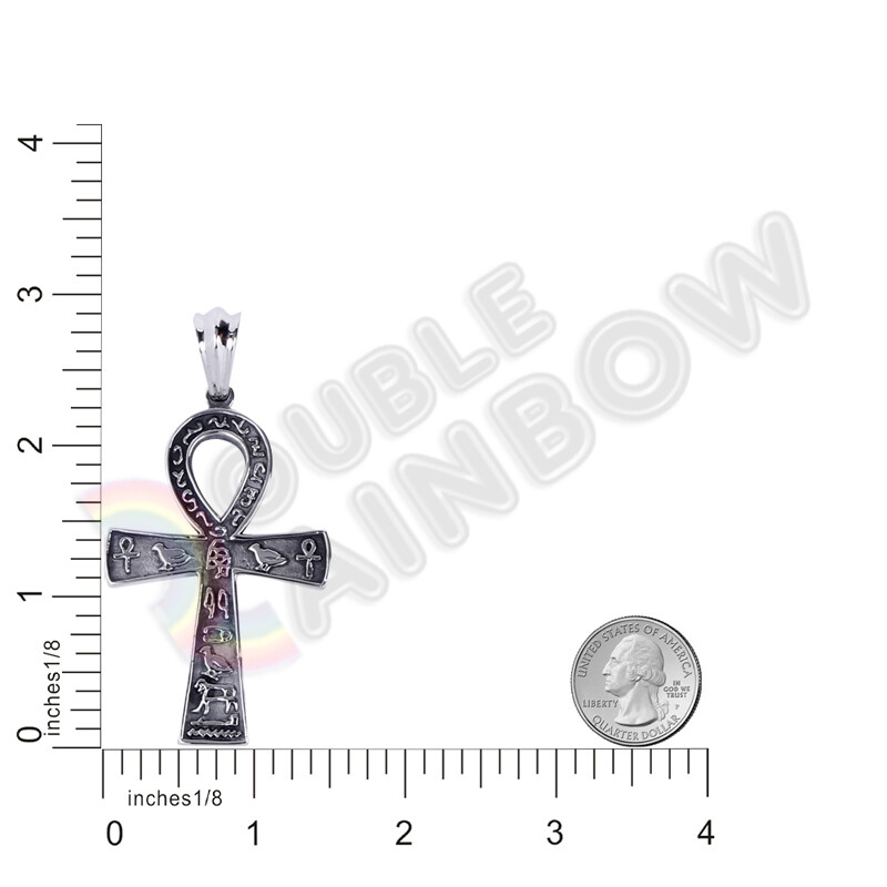 Men Stainless Steel Vintage Egyptian Ankh Necklace Cross 8mm Cuban Chain*P112