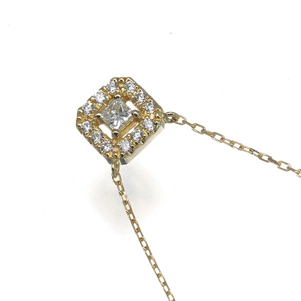Auth AHKAH Necklace Diamond 0.09ct Tina Coffret 18K 750 Yellow Gold