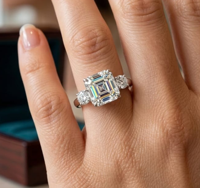 10.80 Ct Certified Asscher Cut White Natural Diamond Ring VVS1 White Gold Finish