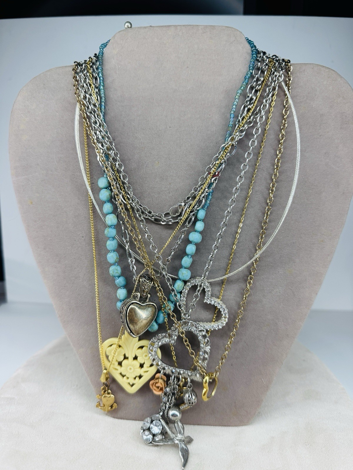 Love Heart Jewelry Lot Necklaces Vintage Modern Mix 7 Pieces