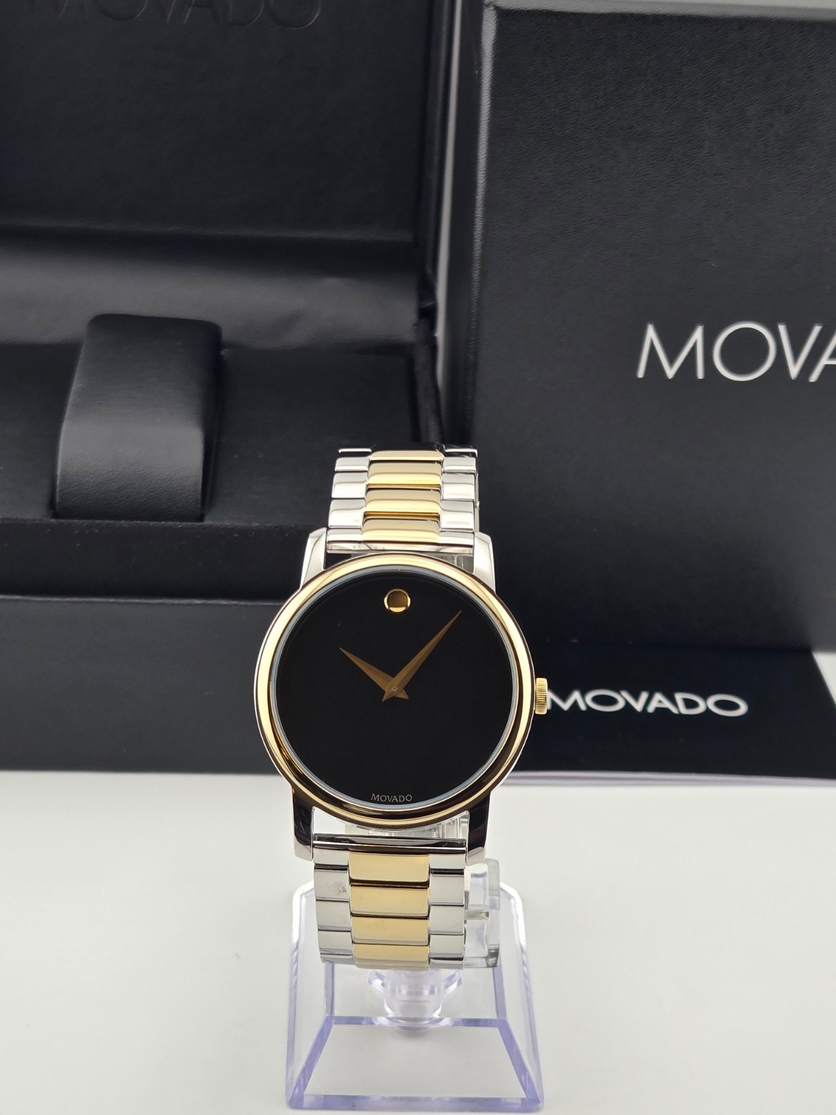 Movado Museum Men’s Black Dial Two Tone Watch Refurbished – 2100016 ($995 MSRP)