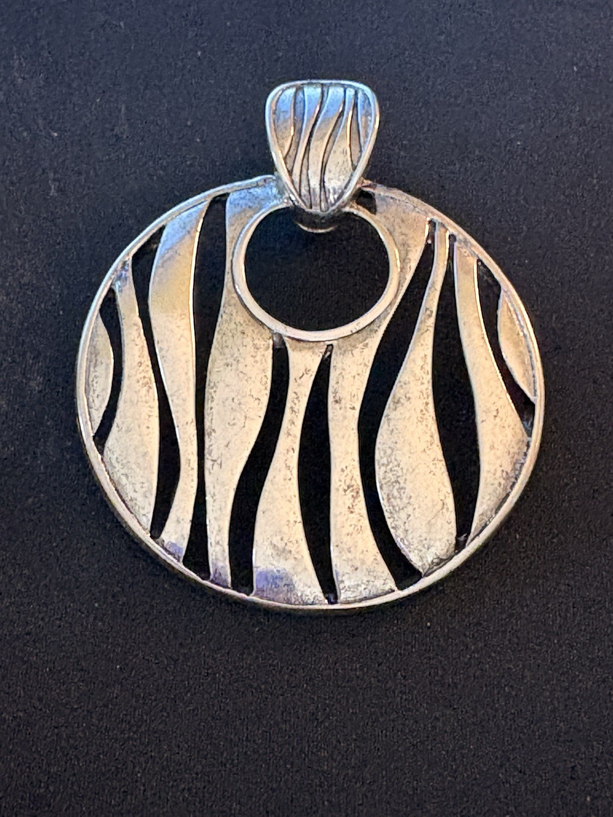 Premier Designs Silver Tone Round Zebra Stripe Charm Pendant w/ Bail- Metal