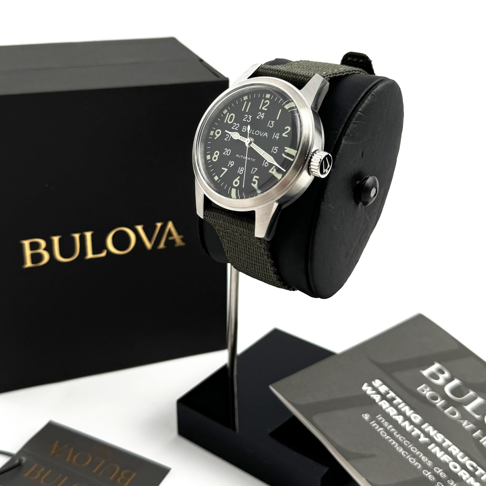 Bulova 96A259 Men’s Hack Watch automatic Black Dial Nylon Men’s Watch 38mm