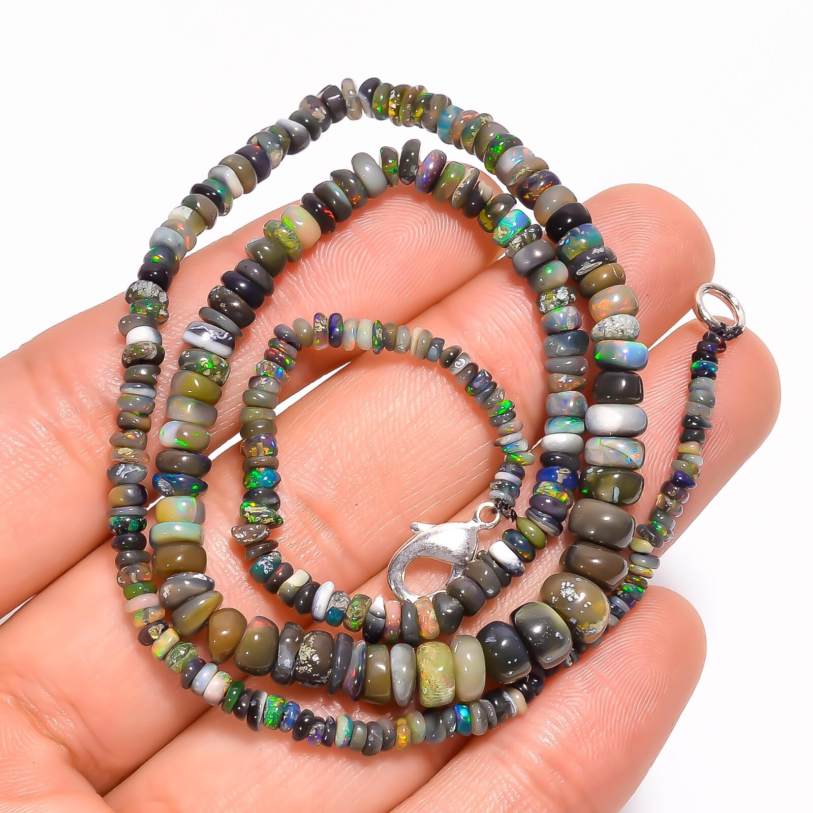 Natural Black Ethiopian Opal Rondelle Smooth Beads 3X2 6X4mm Necklace 17″ A-5326
