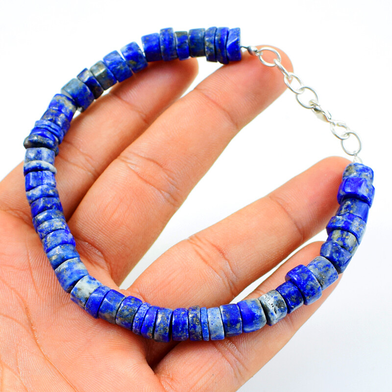 157.00 Cts Natural 8 Inches Long Lapis Lazuli Round Beads Bracelet NK 38E102