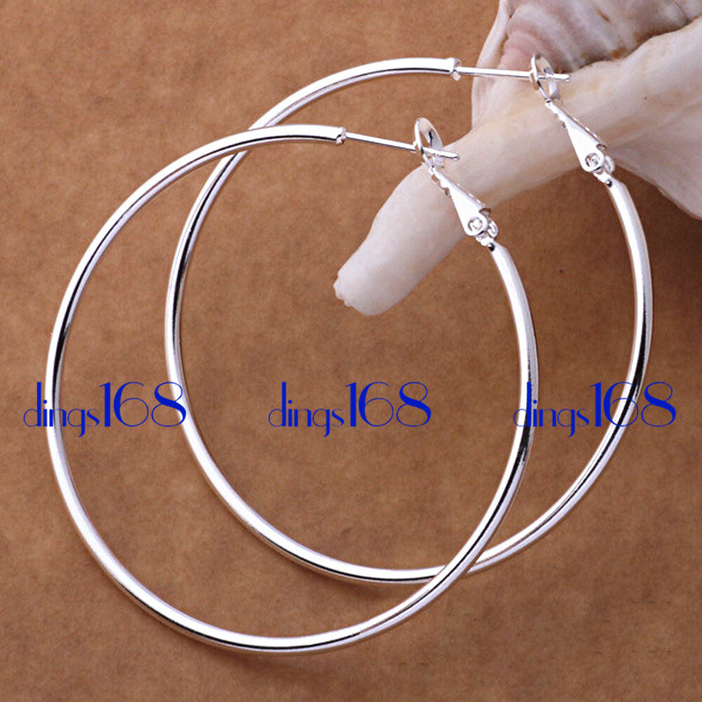 Solid 925 Sterling Silver HypoAllergenic 50mm Large Thin Tube Hoop Earrings N2F