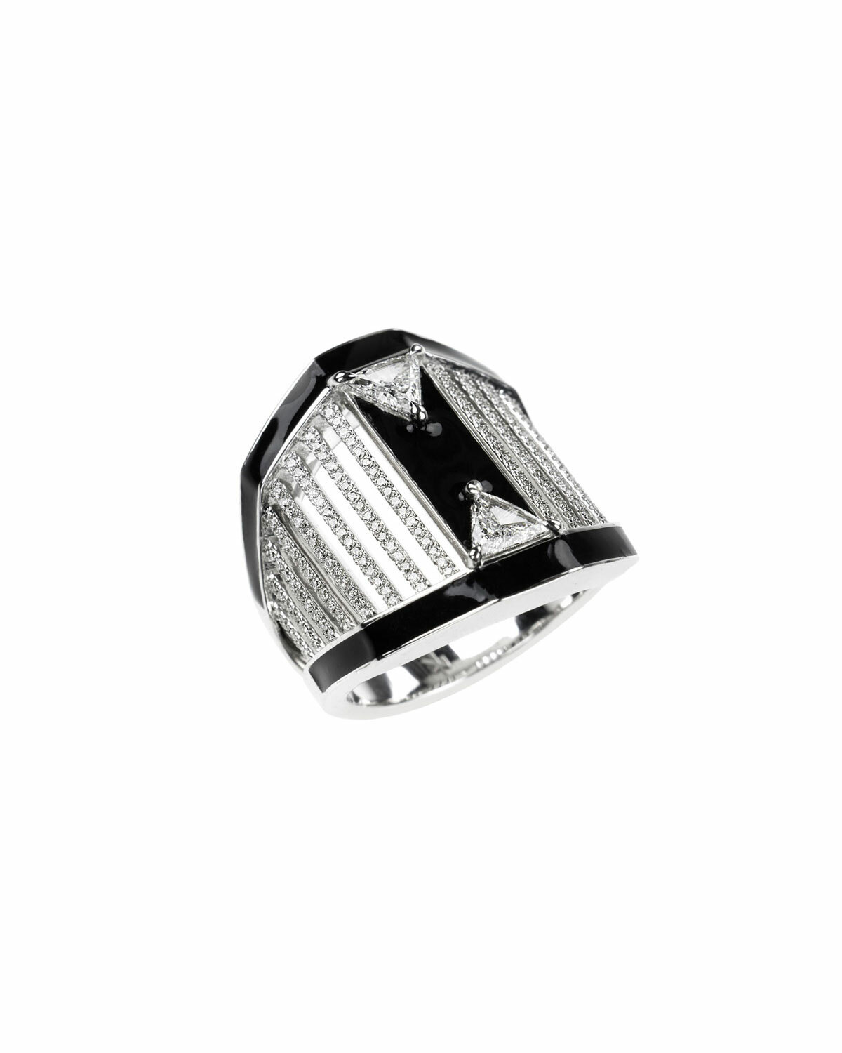 Hadnmade Vintage Shape Amazing Shiny White CZ & Clear Black Onyx Fashion Ring
