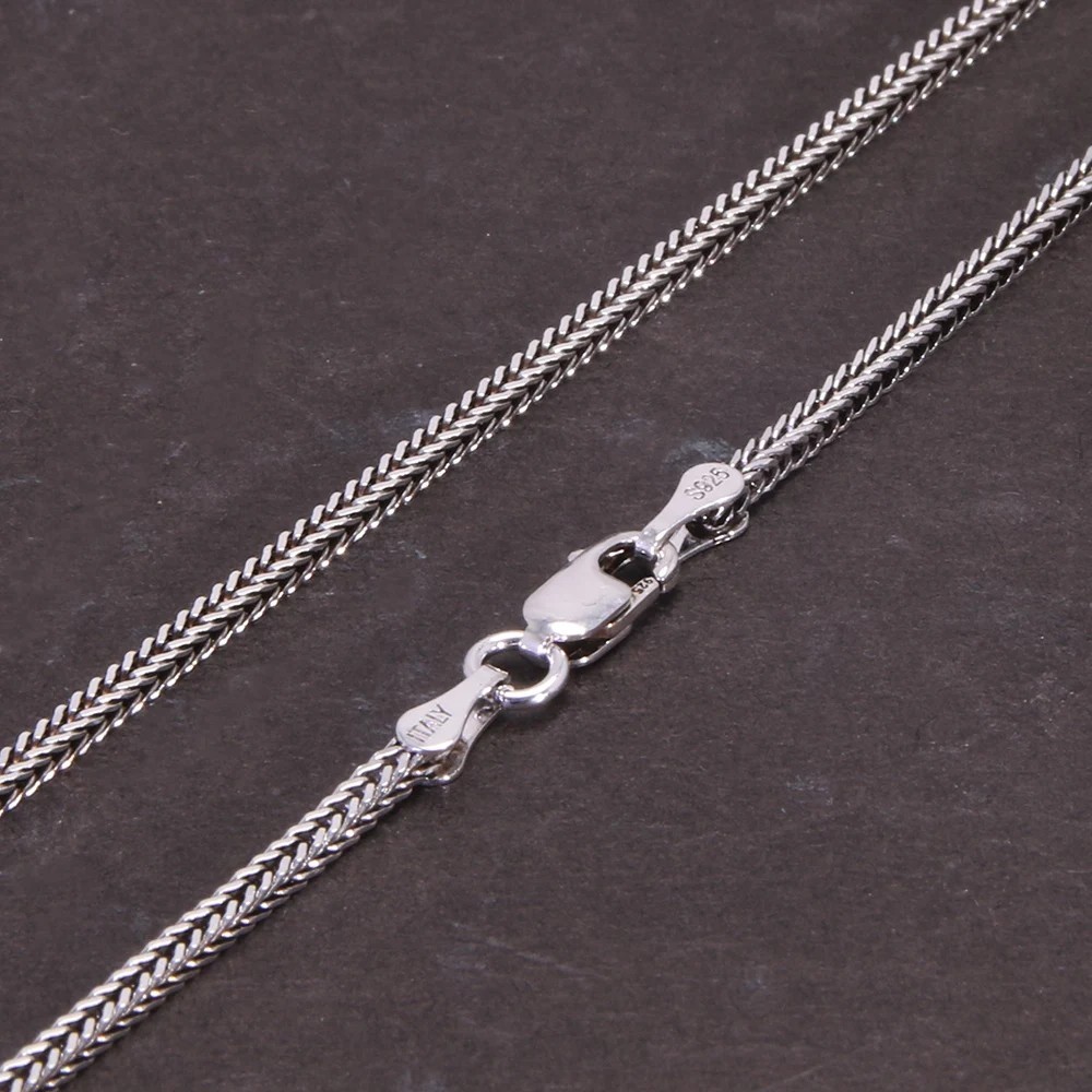 S925 Sterling Silver 3mm Foxtail Snake Bone Chain Necklace Men Vintage Style
