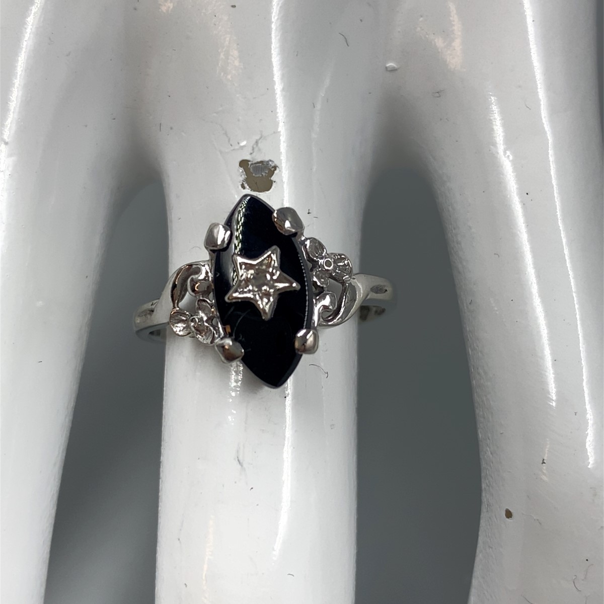 Synthetic Onyx Lady’s Stone & Diamond Ring .005 CT. 14K White Gold 2 (KS1024190)