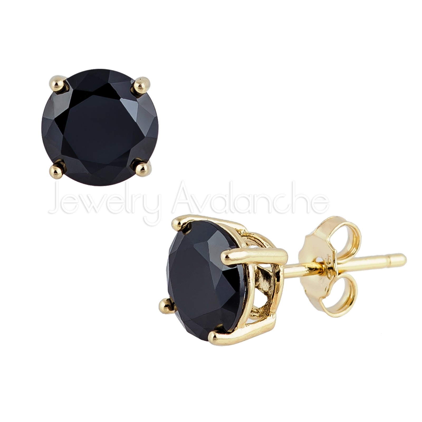 Black CZ Stud Earrings .925 Sterling Silver Stud Earrings Yellow Gold Plated