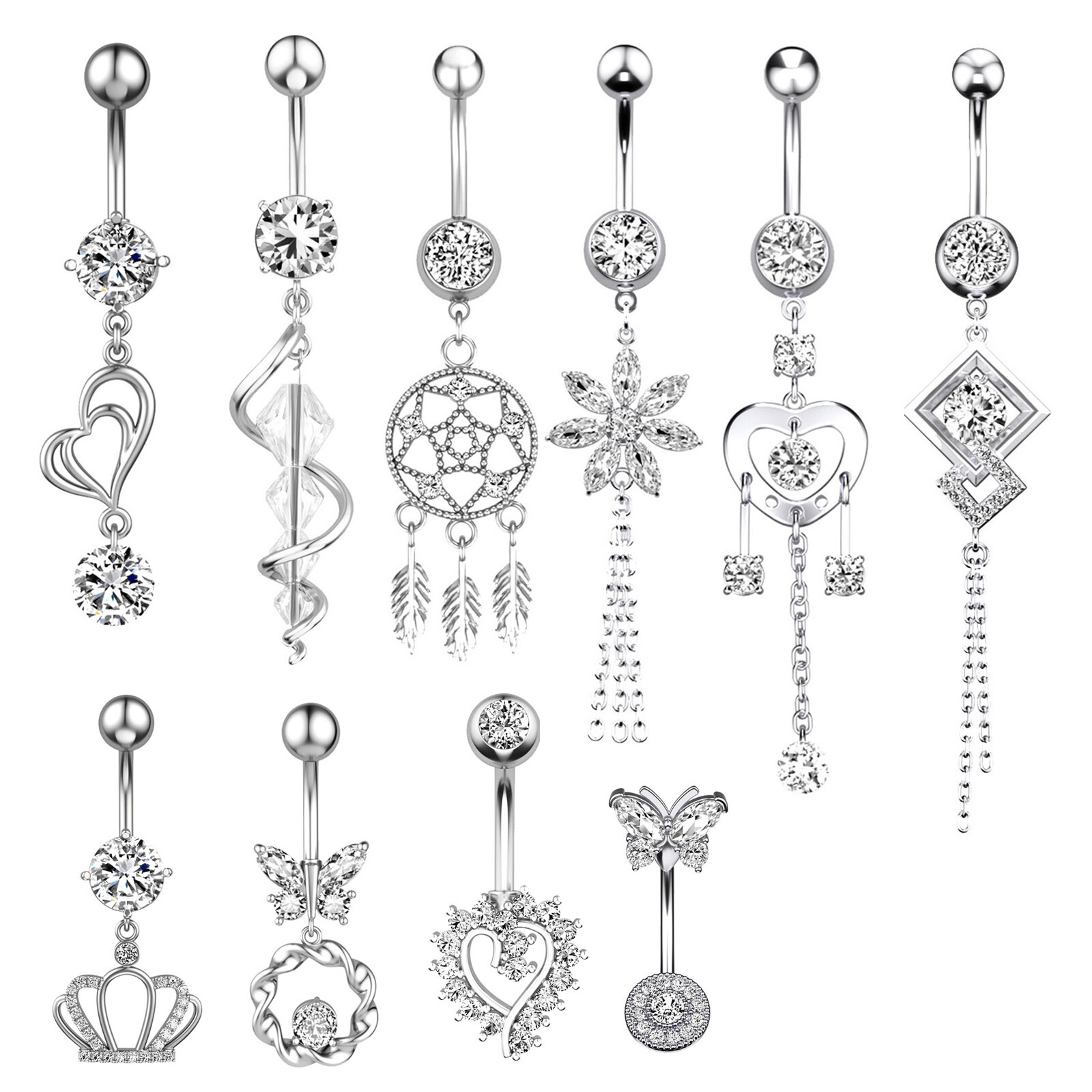 1Pc 14G Stainless Steel Dangle Belly Button Rings for Women CZ Navel Piercing