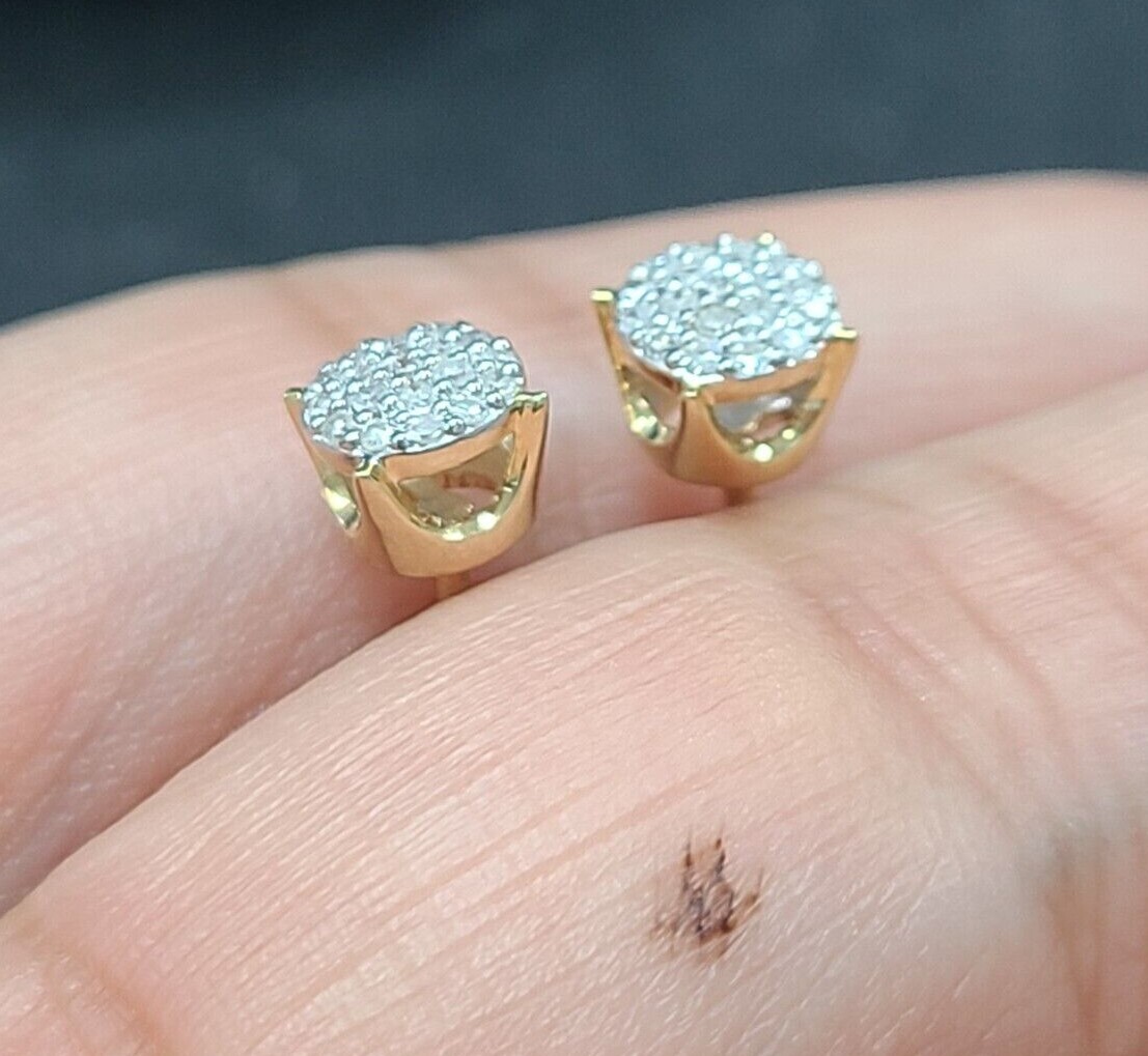 DEAL! 10K Gold Natural Diamond Studs 5.36mm 3D Pave Earrings 0.20CT