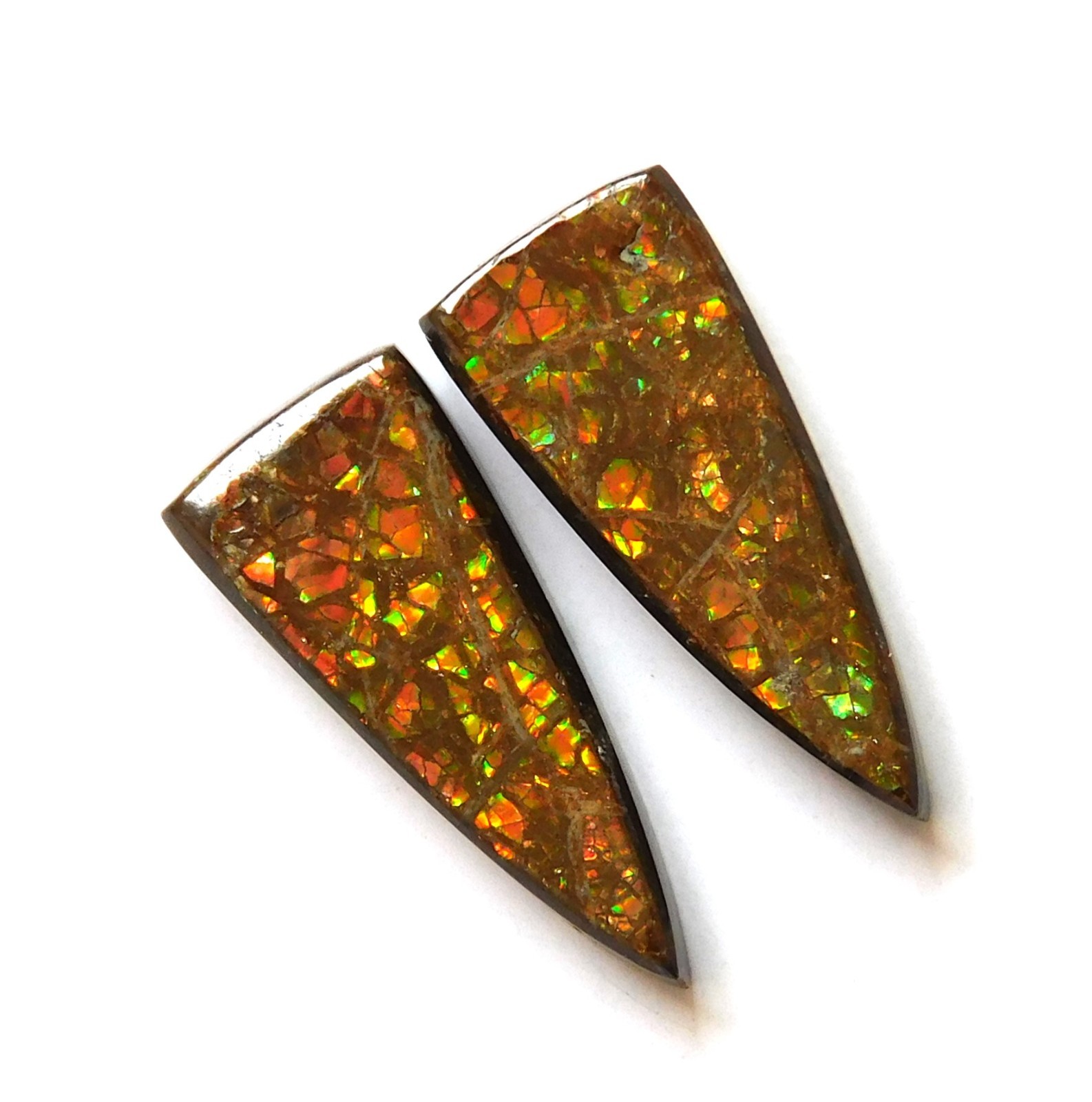 13.90 Cts Natural Ammolite (21.2mm X8.8 mm each) Loose Cabochon Match Pair NG04