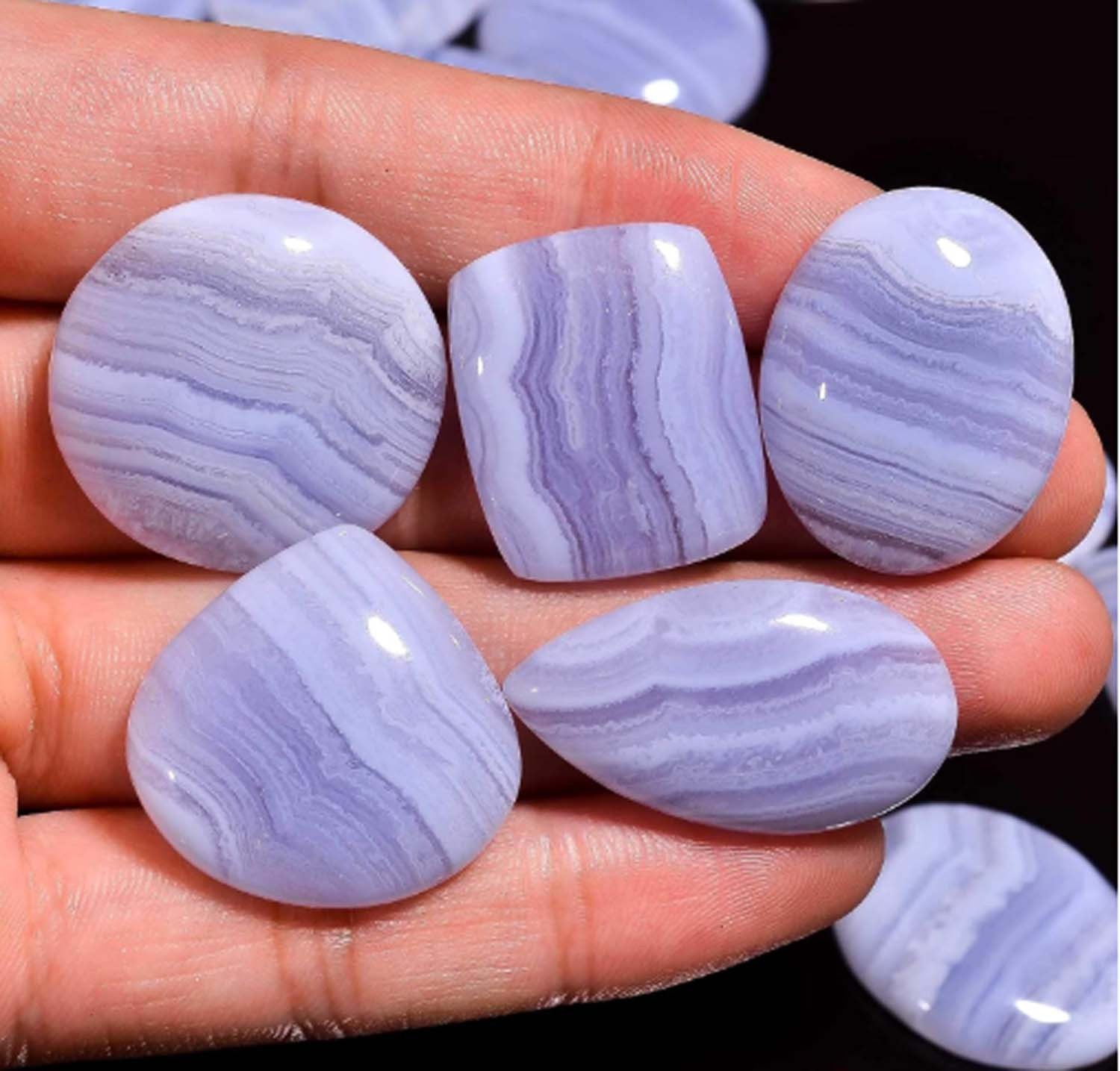 80 Natural Blue Lace Agate Spiritual Mix Shape Cabochon Loose Gemstone 3 Pcs Lot