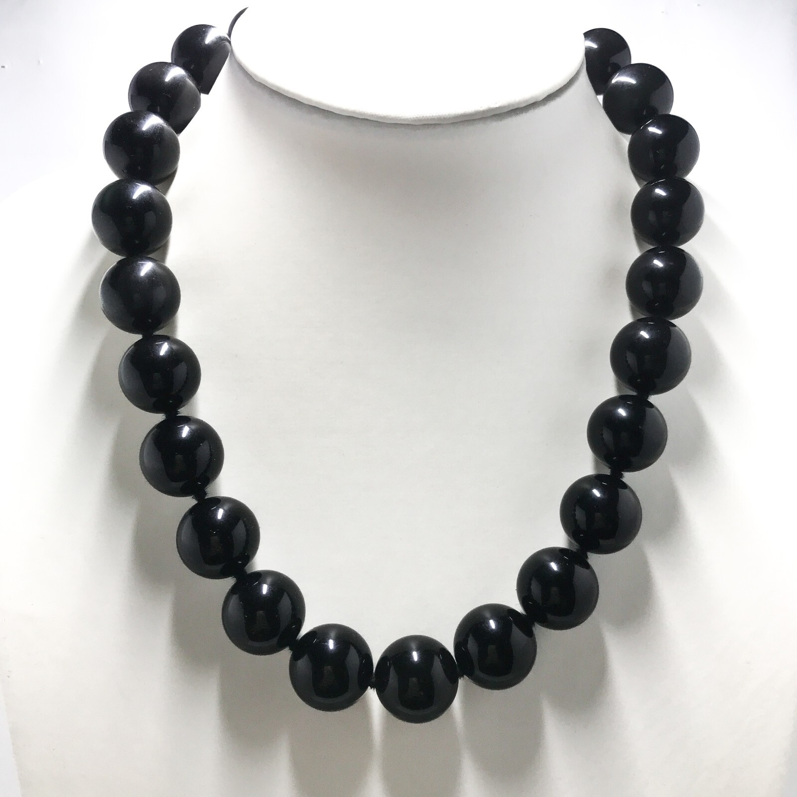 Hand knotted 18mm Black Obsidian beads Necklace, Natural Black Stone Necklace