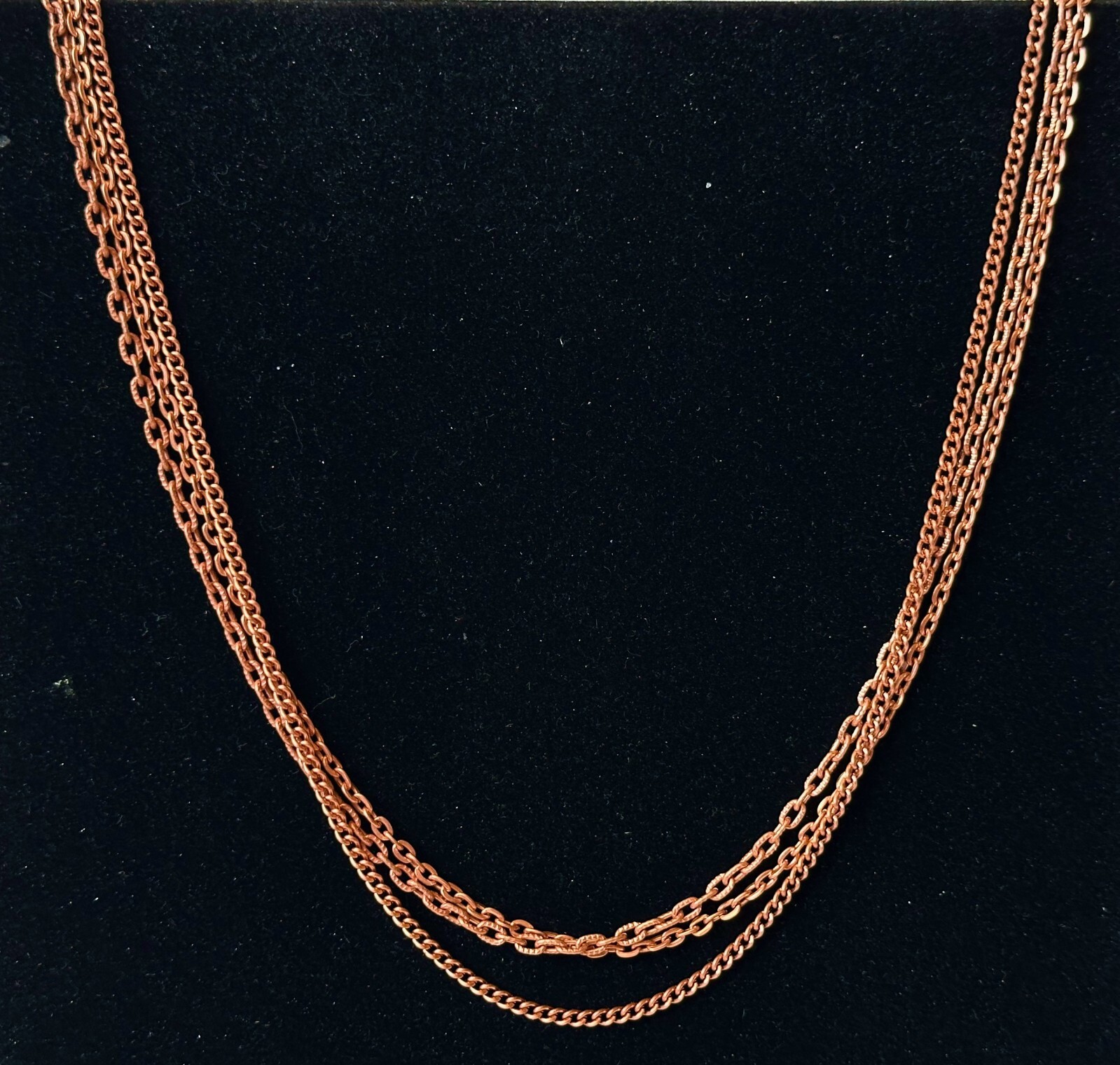 3 VINTAGE COPPER COATED STEEL GRADUATED 3 STRAND ROPE CHAIN 24″ BIB NECKLACE