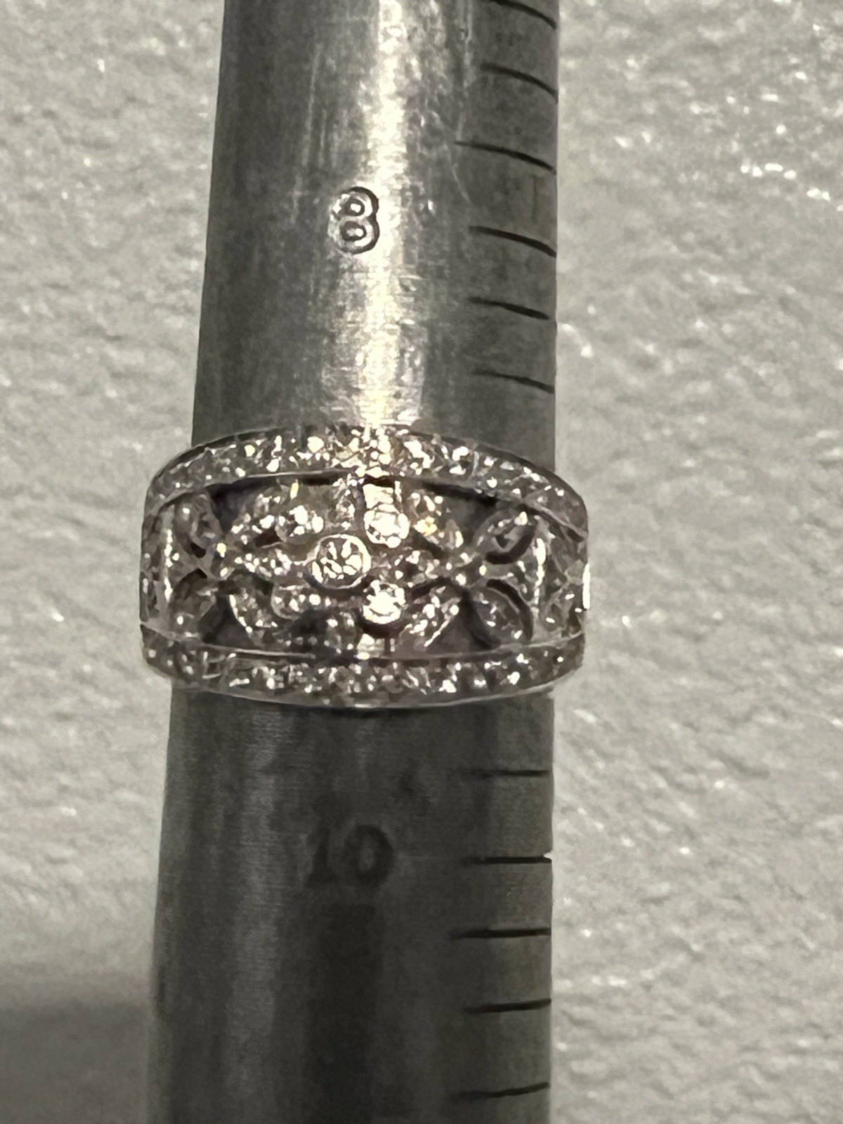 Vintage QVC Diamonique Solid White Gold Open Art Nouveau Floral CZ Ring Size 9