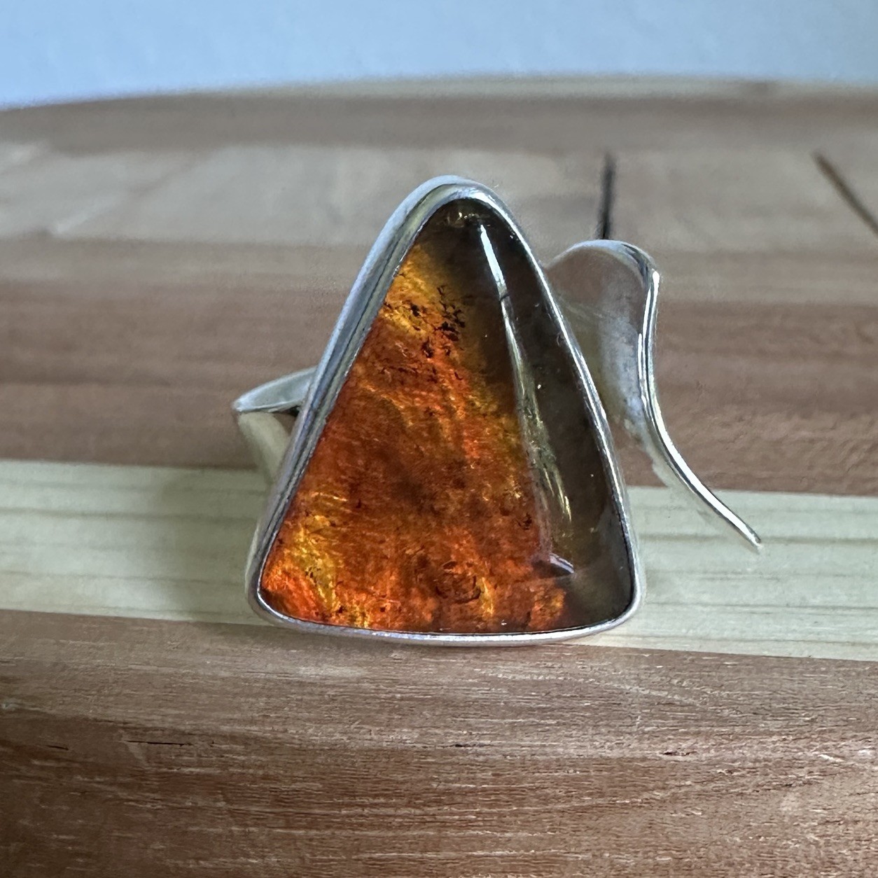 Gabriel Pena Accent Ring Size 8 Adjustable Baltic Amber 950 Silver 9.0g Signed