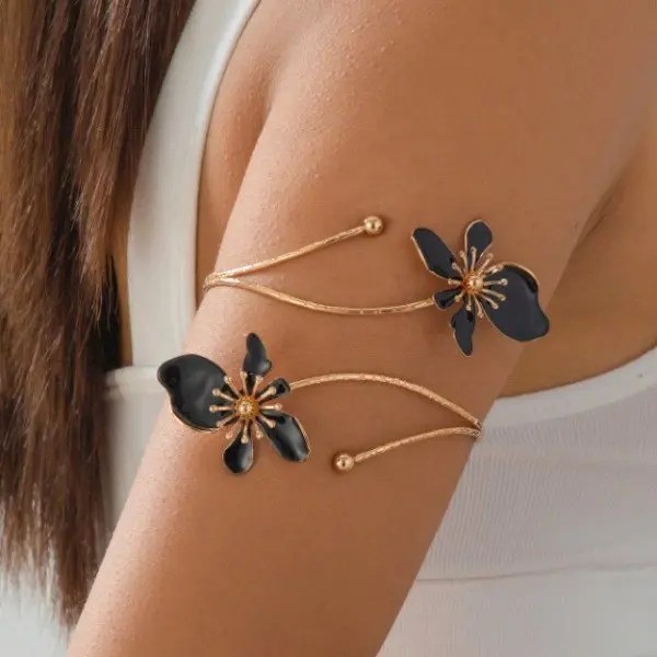 Adjustable Open Flower Bracelet Women Bangle Cuff Arm Jewelry Vintage Style