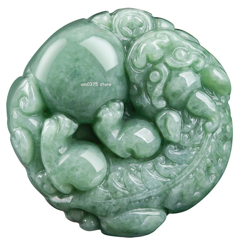 100% Natural Grade A Jade Jadeite Bean Green Ruyi Pixiu Women Men’s Pendant