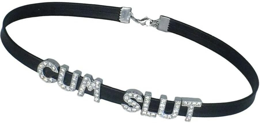 CUM SLUT Rhinestone Collar Choker Necklace For Wife & Girlfriends 17 inches NEW